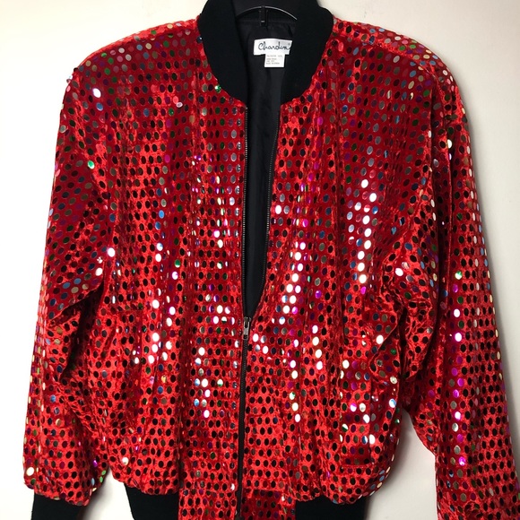 red sequin bomber jacket
